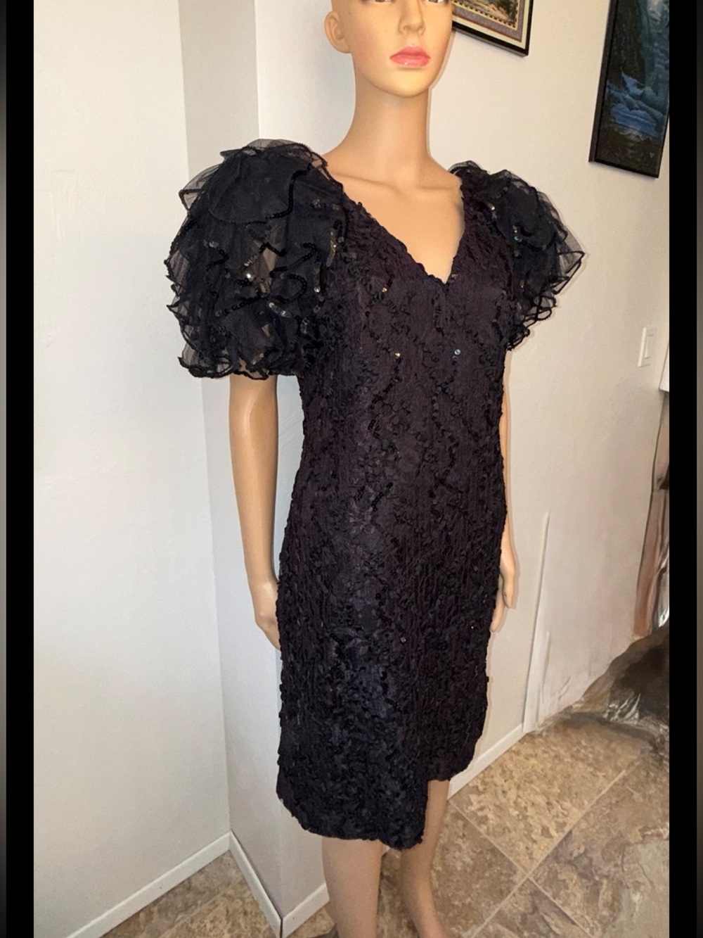 Y2K Susan Roselli ViJack Dress Sz 12 Lace Sequin Mob Wife Glam Goth Romance EUC